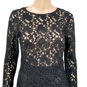 Black knit and sheer crochet type lace top